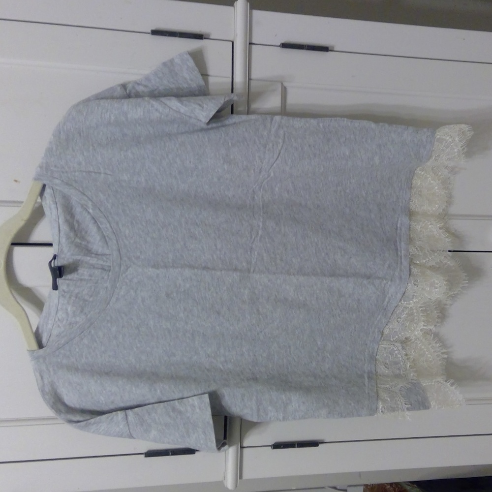 J. Crew 100% Cotton, Laced Bottom Gray Tee